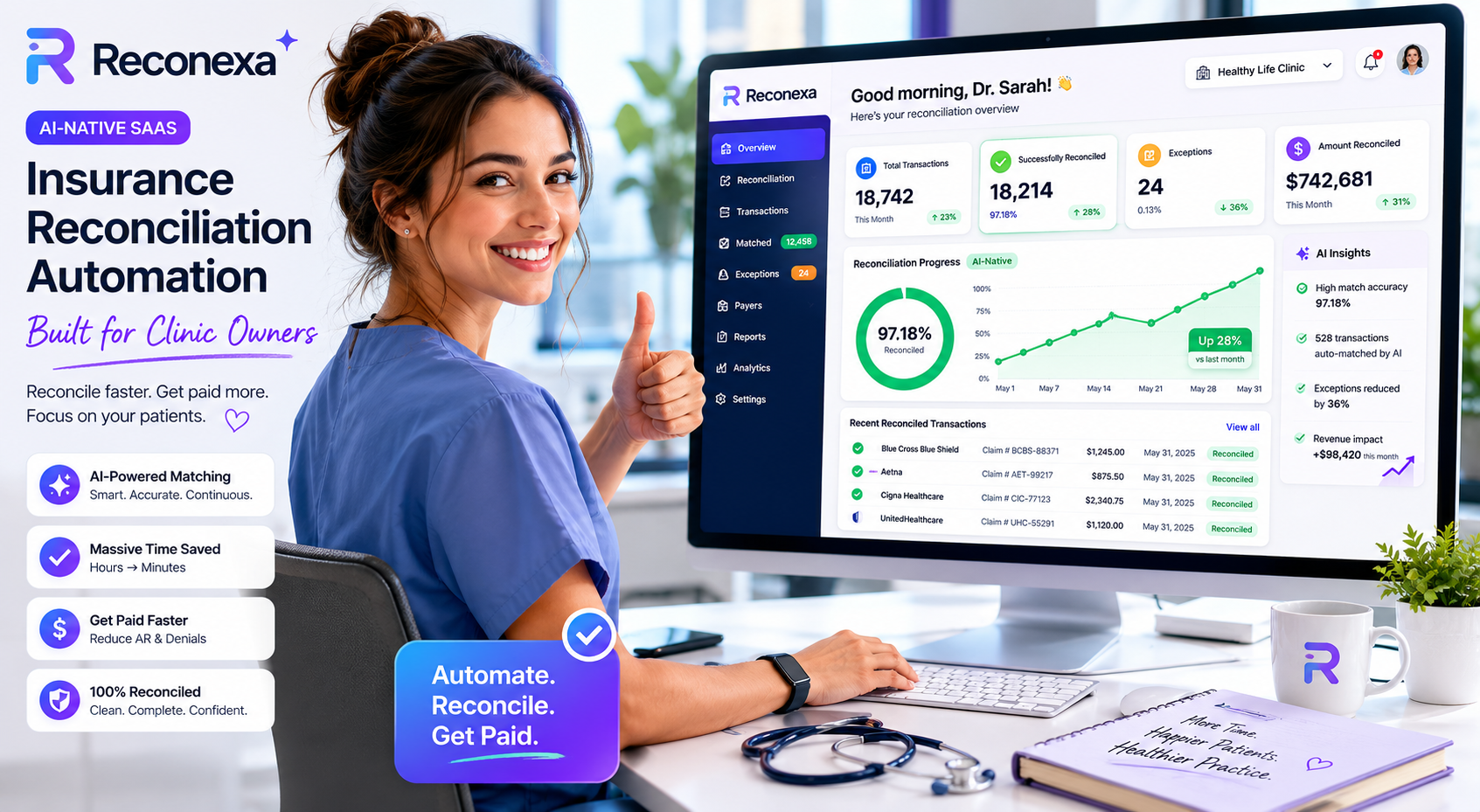 Reconexa insurance reconciliation dashboard